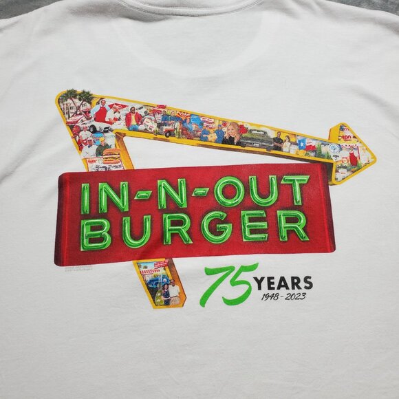 In-n-Out Burger White Graphic Tshirt 75 Years Graphic Hit on Back Men Sz XL - Picture 4 of 13